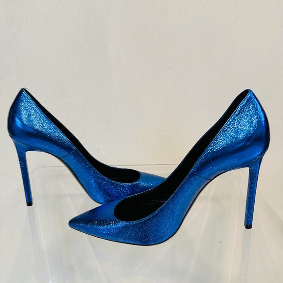 SAINT LAURENT METALLIC CRACKED GOATSKIN ANJA 105 PUMPS 37 (US 7) - Picture 8 of 9